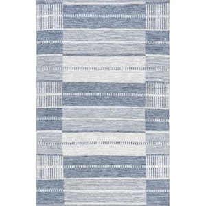 Rayla Striped Blocks Blue 5 ft. x 8 ft. Indoor/Outdoor Area Rug