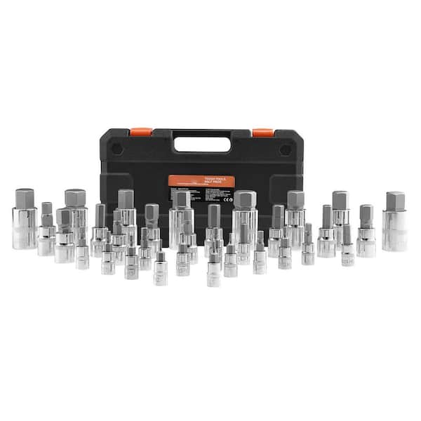 Hex Bit Socket Set, 32-Piece, S2 Alloy Steel and Cr-V Steel, Standard SAE and Metric, 1/4 in. 3/8 in. and 1/2 in. Drives