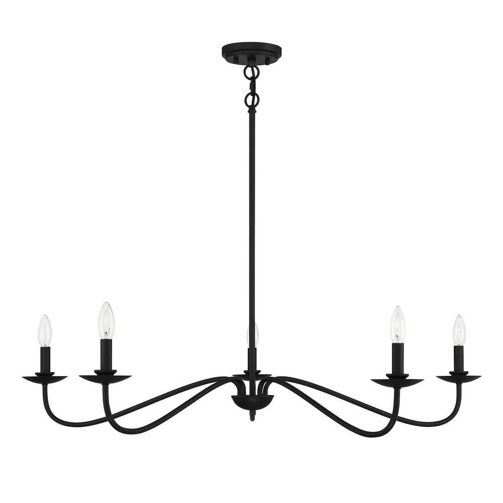 Matte Black Dramatic Curve 5-Light Chandelier