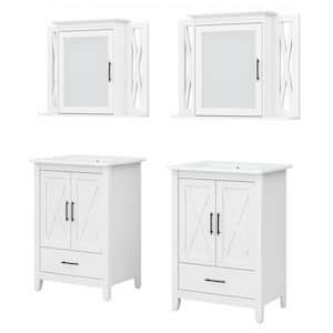 Key West 31.89 in. W x 18.31 in. D x 34.06 in. H Double Sink Bath Vanity in White Ash with White Wood Top and Mirror