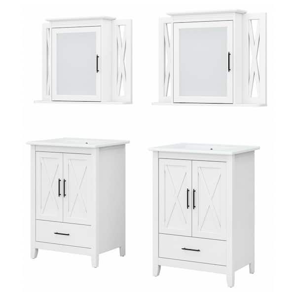 Key West 31.89 in. W x 18.31 in. D x 34.06 in. H Double Sink Bath Vanity in White Ash with White Wood Top and Mirror