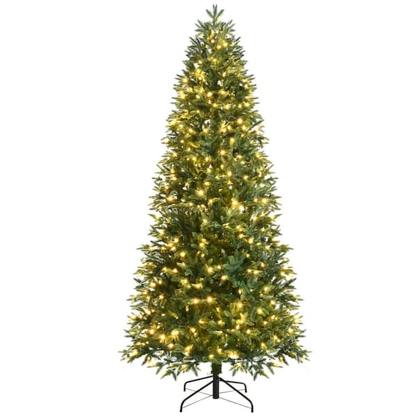 Costway 8 Ft. Pre-Lit Artificial Christmas Tree, Realistic Hinged Xmas ...