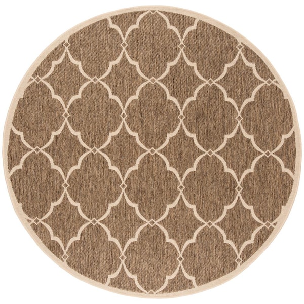 SAFAVIEH Beach House Beige/Cream 4 ft. x 4 ft. Trellis Geometric Indoor/Outdoor Patio  Round Area Rug