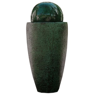 25.6 in. Tall Green Modern Stone Textured Round Indoor/Outdoor Decor Sphere Water Fountain with LED Lights