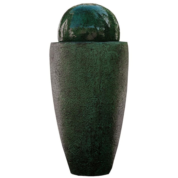 XBRAND 25.6 in. Tall Green Modern Stone Textured Round Indoor/Outdoor Decor Sphere Water Fountain with LED Lights