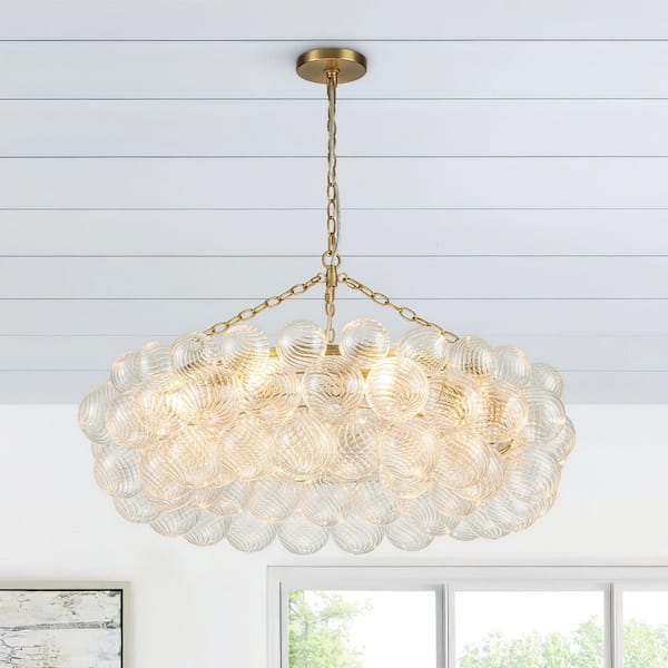 8-Light Brass Bubble Globe Swirled Glass Chandelier Modern Cluster Hanging Pendant Light Fixture for Living Room