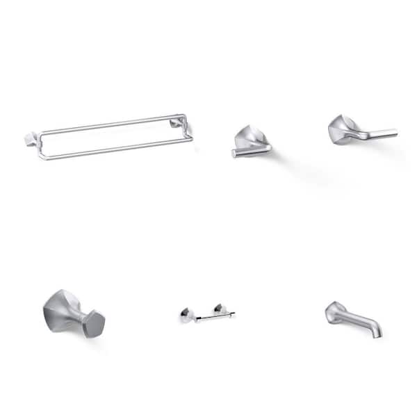 Occasion Polished Chrome Bathroom Set: Faucet Lever, Robe Hook, Faucet Spout, Towel Bar, Toilet Paper Holder