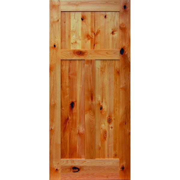 Builders Choice 24 in. x 80 in. 3-Panel Craftsman Solid Core Unfinished Knotty Alder Wood Interior Door Slab
