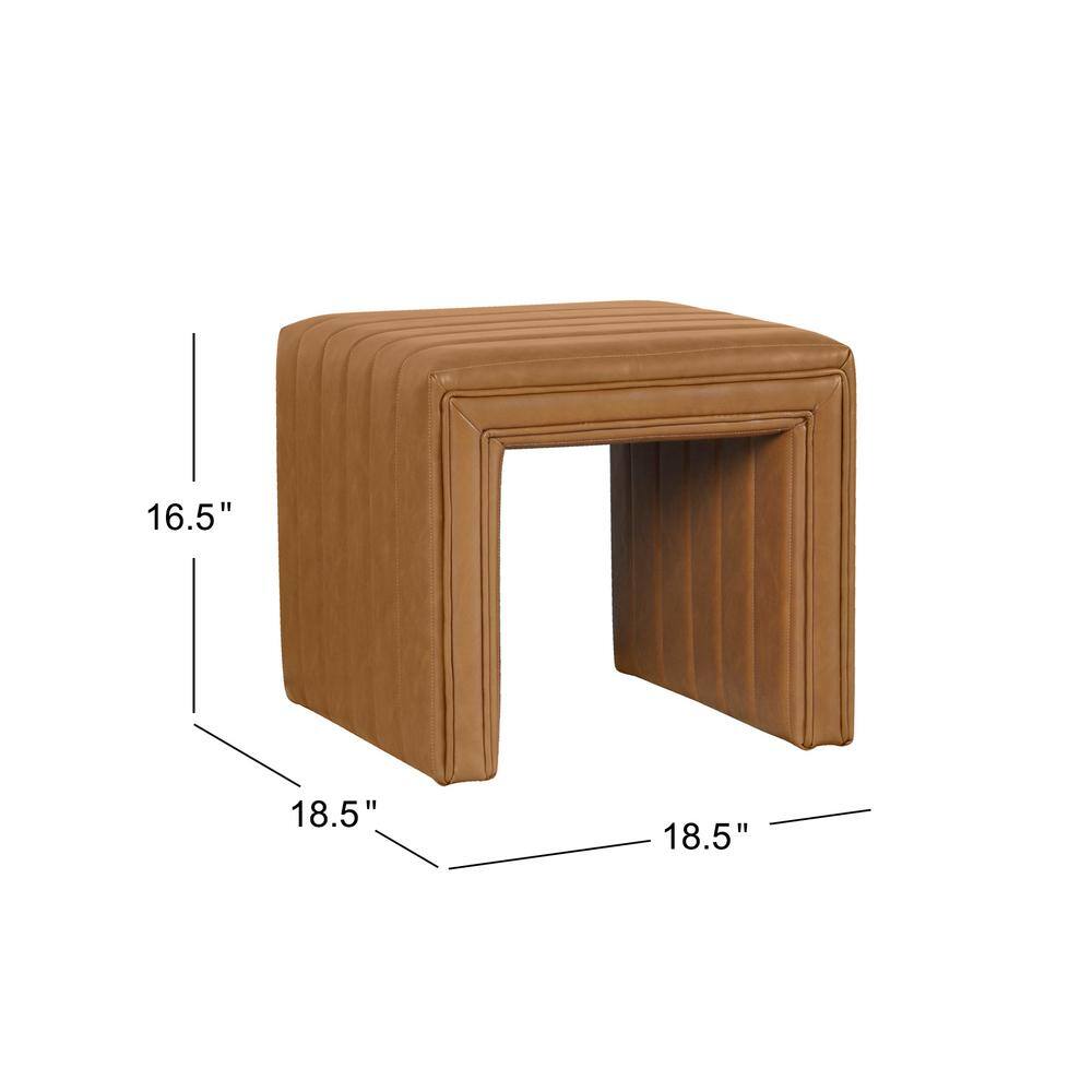 Carmel Faux Leather Tufted Ottoman with Channeling Detail