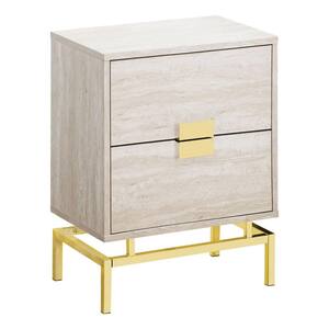 Jasmine 23.5 in. Beige/Gold Marble Particle Board and Gold Metal Accent Table