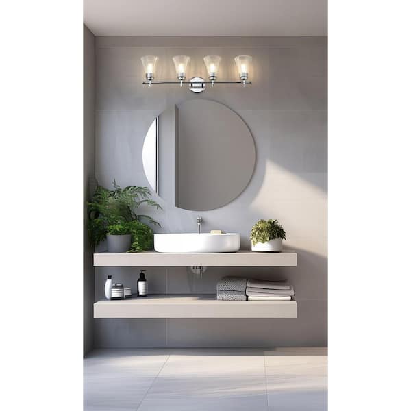 Belle 32 in. 4 Light Chrome Vanity Light with Clear Glass Shade