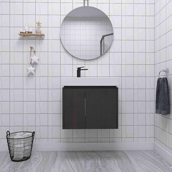 23.62 in. W x 14.37 in. D x 21.26 in. H Wall Mounted Bathroom Vanity in Black with White Resin Basin Top