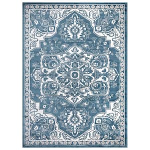 Jefferson Collection Vintage Medallion Blue 5 ft. x 7 ft. Area Rug