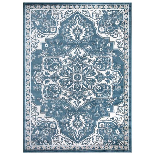 Concord Global Trading Jefferson Collection Vintage Medallion Blue 7 ft. x 9 ft. Area Rug
