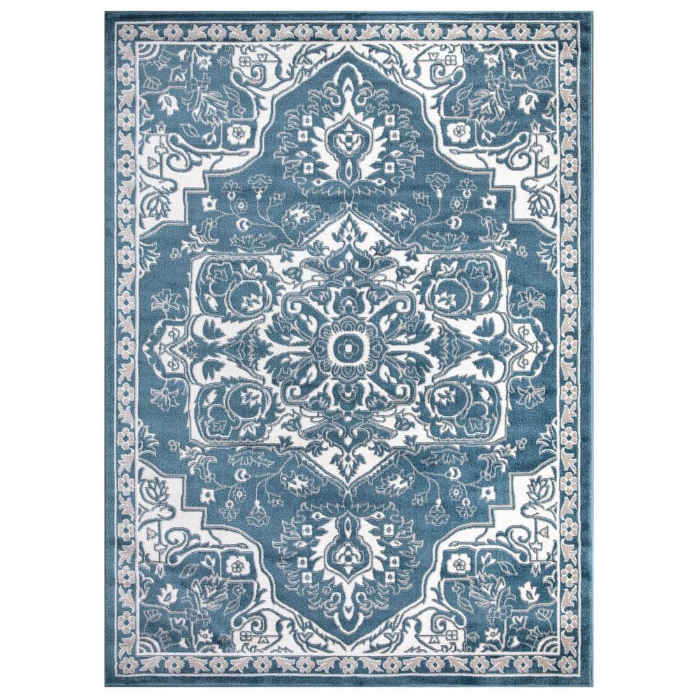Blue and White Medallion 8' x 10' Synthetic Area Rug