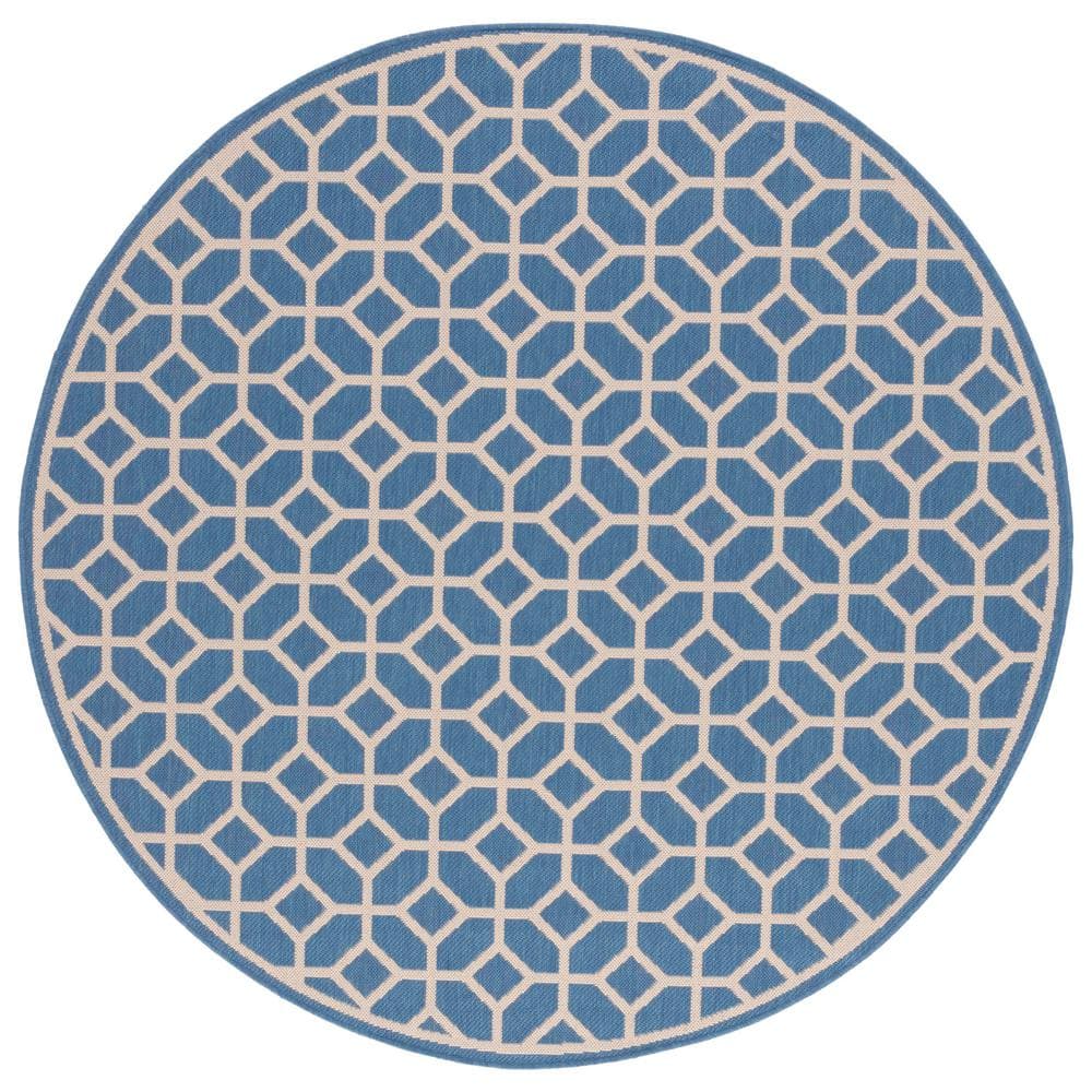 Beach House Blue/Creme 7 ft. x 7 ft. Round Latticework Geometric Indoor/Outdoor Area Rug price history on PriceWatchPro