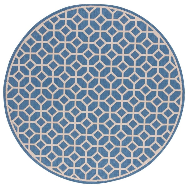 SAFAVIEH Beach House Blue/Creme 7 ft. x 7 ft. Round Latticework Geometric Indoor/Outdoor Area Rug