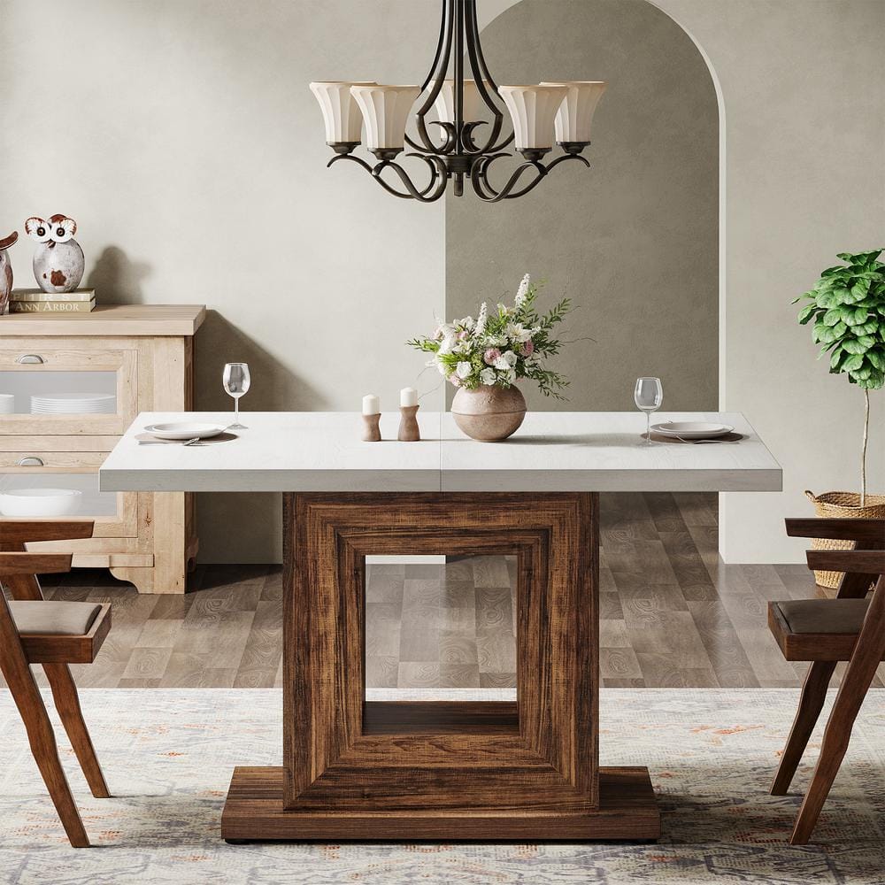 Farmhouse Brown Wood 47 in. Pedestal Dining Table Seats 4 for Kitchen, Dining Room
