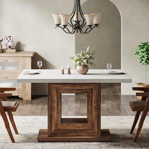 Farmhouse Brown Wood 47 in. Pedestal Dining Table Seats 4 for Kitchen, Dining Room