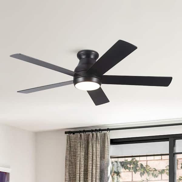 52 in. Black Reversible Quiet DC Motor Downrod Mount Standard Fan with Remote Control Dimmable 6 Wind Speed
