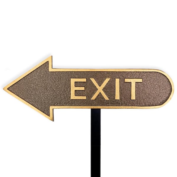 6" x 15.5" Left Arrow Exit Statement Plaque Sign with Lawn Stakes-Hammered Bronze