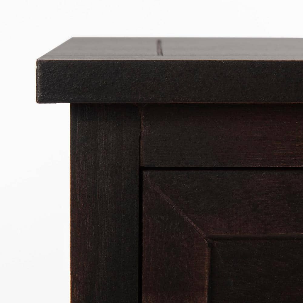Transitional Brown Pine 3-Drawer Side Table with Woven Baskets