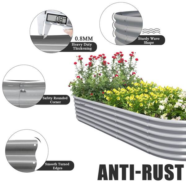 【kobe plants】 Light Grey 96 in. x 36 in. x 18 in. Oval Metal Raised Garden