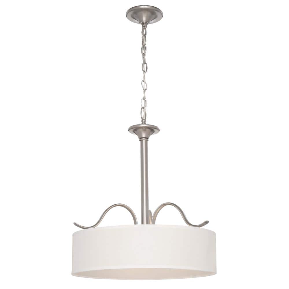 Brushed Nickel 3-Light Pendant with Off-White Linen Shade