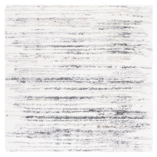 Berber Shag 7 ft. x 7 ft. Ivory/Gray Striped Abstract Square Area Rug