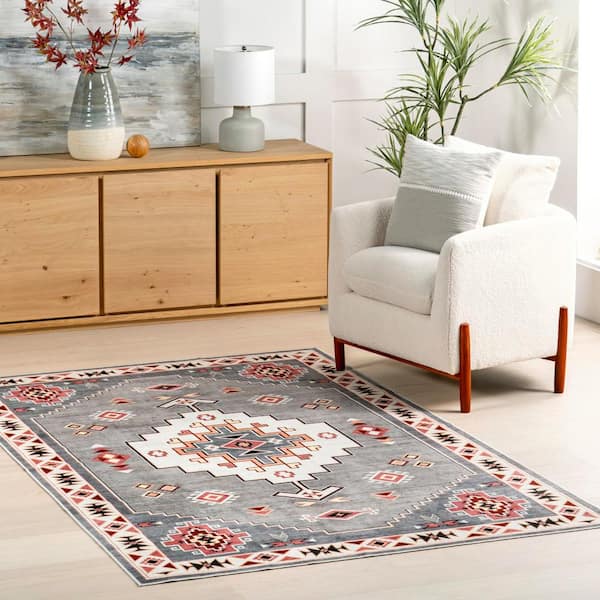 nuLOOM Kyleigh Machine Washable Southwestern Area Rug, Grey, 5x8 ft