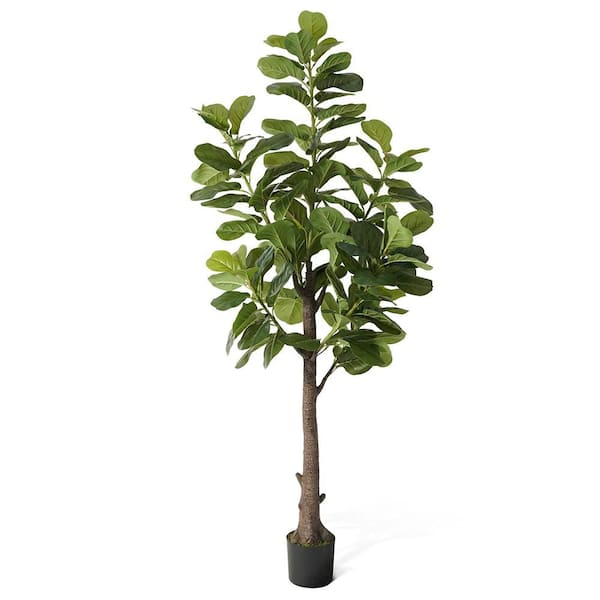7 ft. Green Artificial Fiddle Leaf Fig Tree with Dried Moss in Pot, Ficus Lyrata Faux Tree for Indoor Home Office