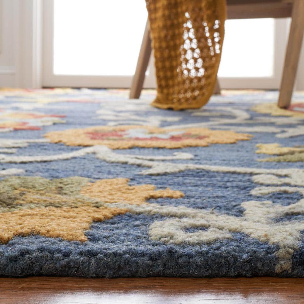 Handmade Navy Multi Wool 6' Square Tufted Area Rug