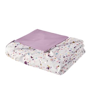 Lara 4-Piece Plum Full/Queen Polyester Metallic Printed and Pintucked Duvet Cover Set