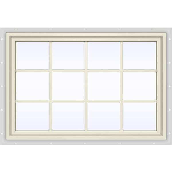 JELD-WEN 47.5 in. x 35.5 in. V-4500 Series Cream Painted Vinyl Fixed Picture Window with Colonial Grids/Grilles