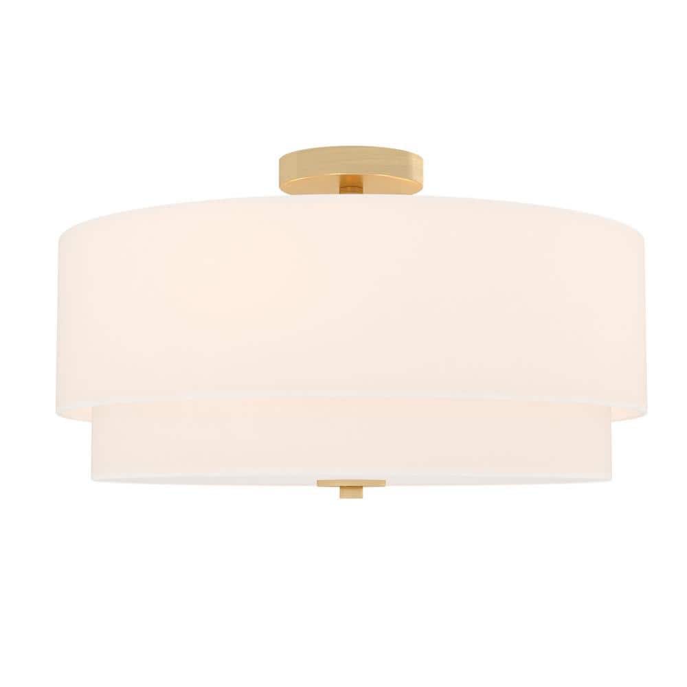 Clarendon 20.5 in. W Brass Mid-Century Modern Drum Semi-Flush Mount Ceiling Light White Linen price history on PriceWatchPro