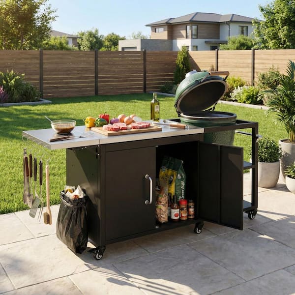63 in. Outdoor Kitchen Storage Island, Cooking Station, Grill Cart