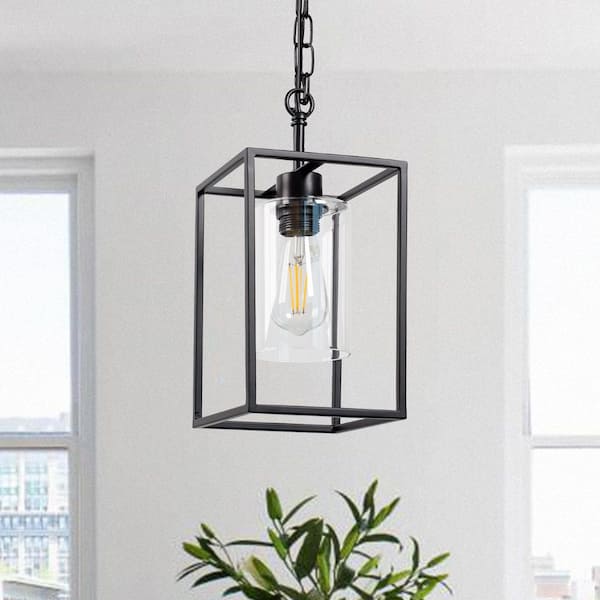Black 1-Light Pendant Lighting with Glass Shade, Versatile Hanging Light for Kitchen Island and Living Room