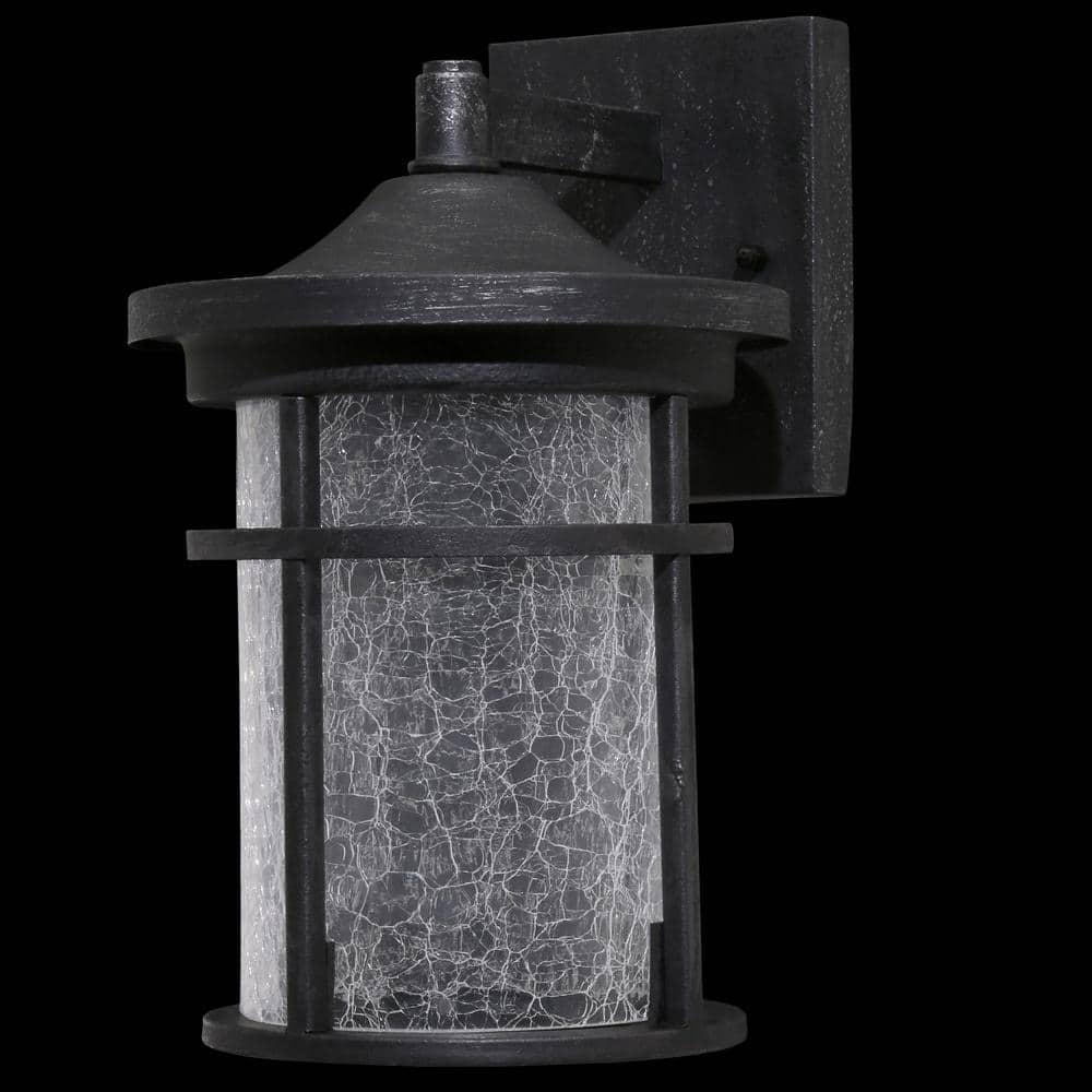 Aged Iron Medium Outdoor LED Lantern with Crackle Glass