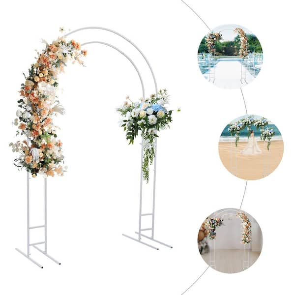 YIYIBYUS 86.7 in. x 59.1 in. White Metal Double Tube Wedding Arch