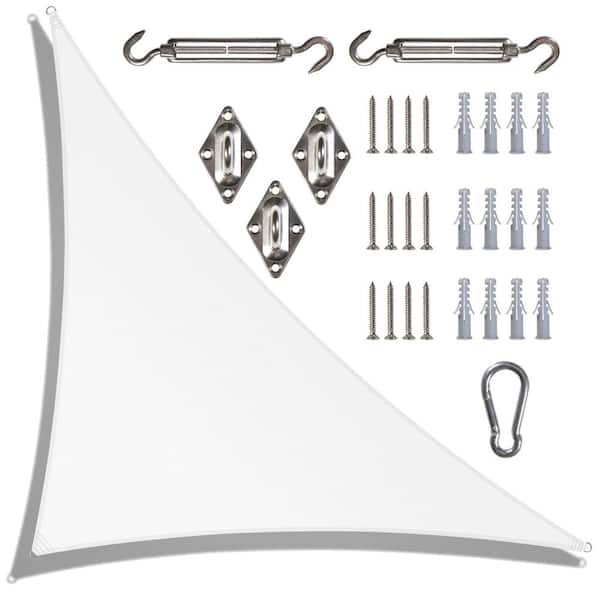 10 ft. x 10 ft. x 14.1 ft. White Right Triangle Sun Shade Sail Canopy with Hardware Kit