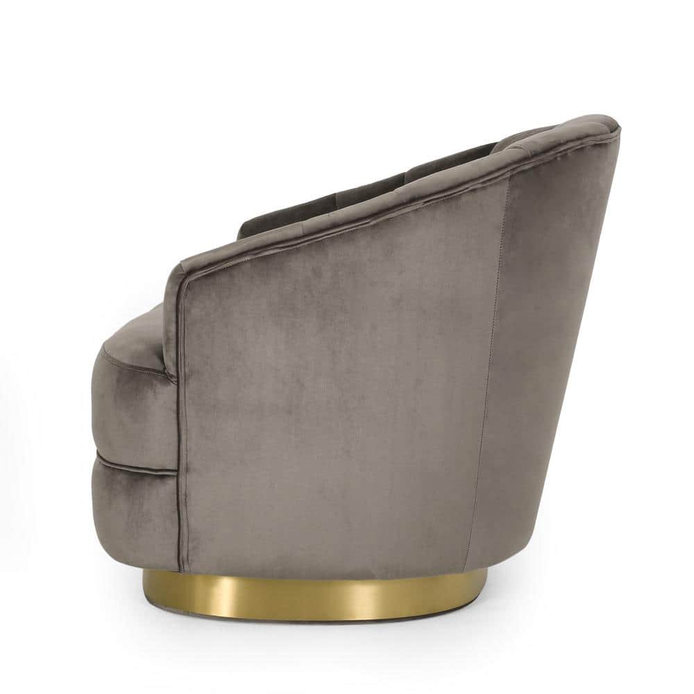 Gray Velvet Upholstered Club Armchair with Solid Wood Frame