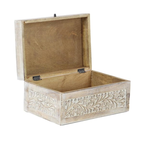 Small Hand Carved Wood Storage Box with Hinged Lid - BlessedMart