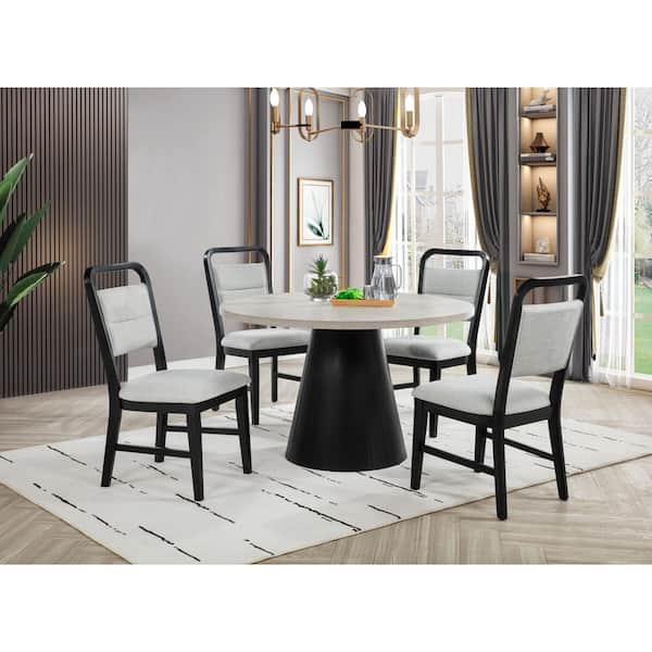 Camden Beige/Black Wood 48 in. W Pedestal Dining Table (Seats 4)