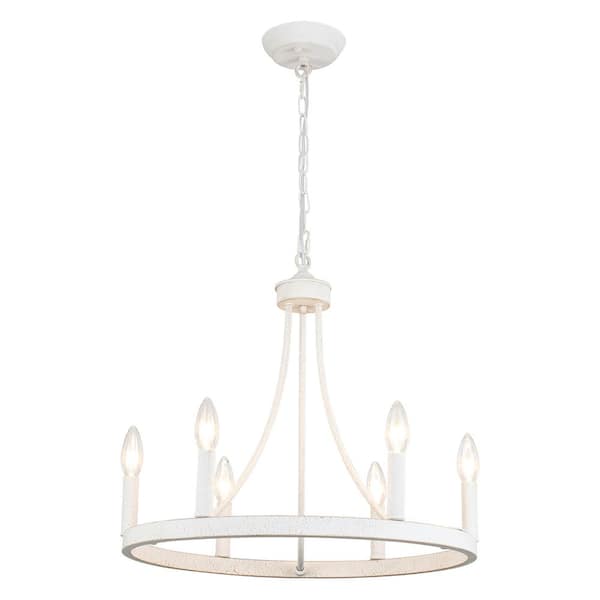 ADSENSTY 6-Light White Farmhouse Wagon Wheel Chandelier Rustic Dining Room Pendant Light