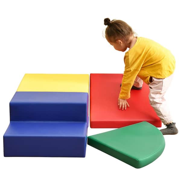 TIRAMISUBEST 4-Piece Toddlers' Cyan Soft Foam Playset for Climb and Crawl, Blue