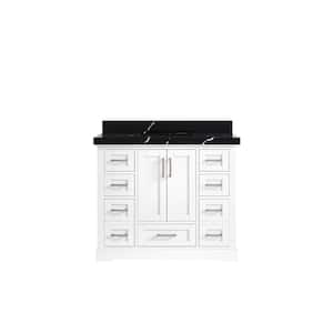 Boston 42 in. W x 22 in. D x 36 in. H Single Sink Bath Vanity in White with 2 in. Calacatta Black Top