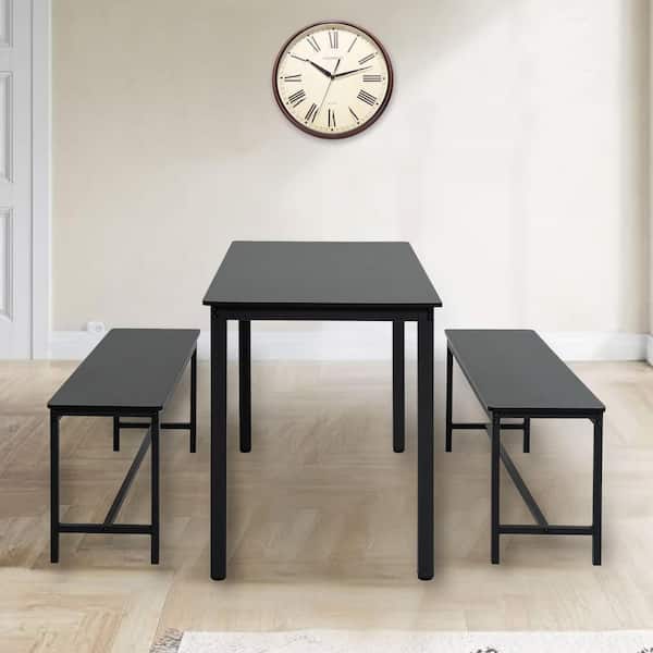 43.30 3-Piece Dining Table Set with Benches in for 4 People-Compact Kitchen and Dining Room Furniture in Black