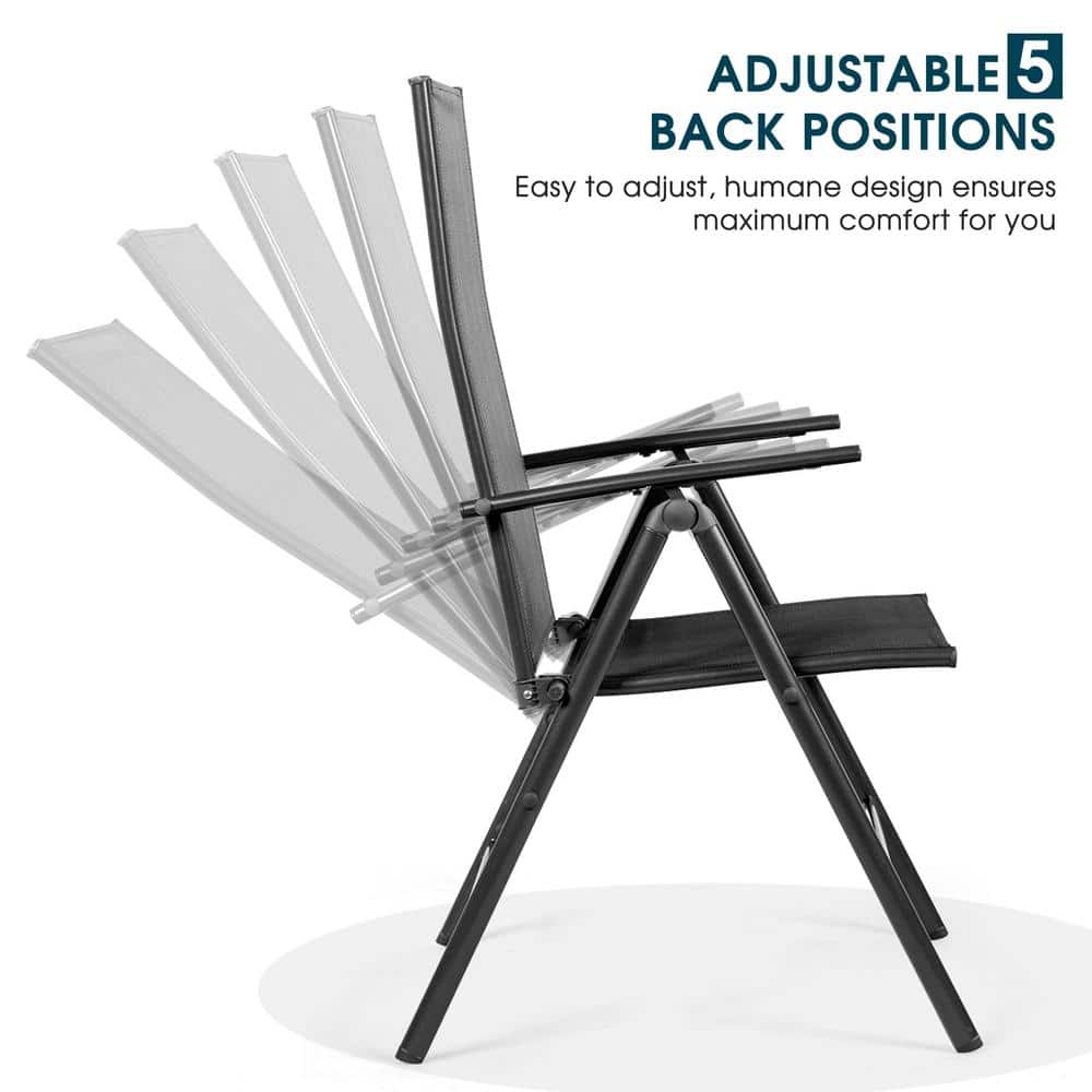 Set of 2 Black Adjustable Folding Patio Dining Chairs