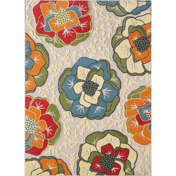 MILLERTON HOME Ava Ivory 2 ft. x 4 ft. Modern Floral Indoor/Outdoor Area Rug