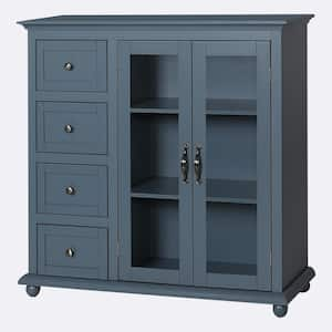 Dark Grey Kitchen Cabinet Storage Sideboard with Glass Door and 4-Drawers